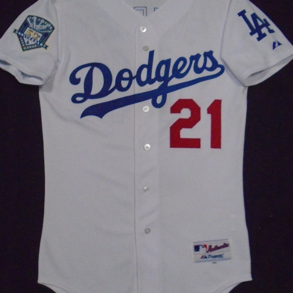 Majestic Mark Sweeney Dodgers 50th Anniversary Patch MLB Baseball Jersey Size 40
